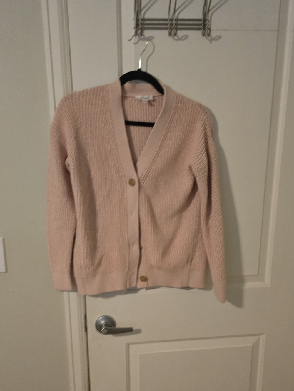 Ribbed V-Neck Button Cardigan in Light Blush